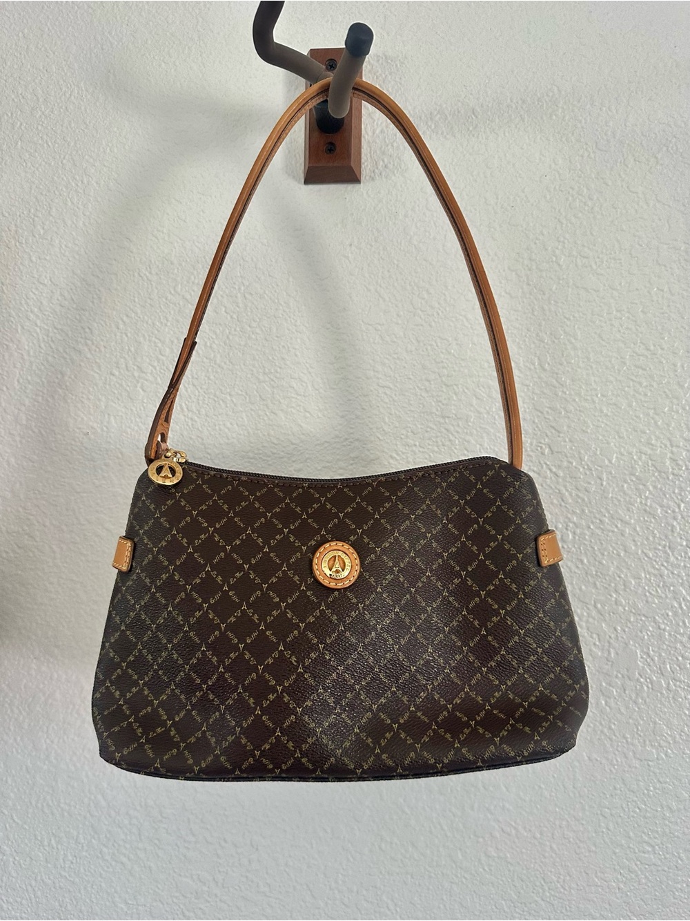 Vintage La Tour Eiffel 1887 Monogram Brown Leather Tan Signature Shoulder Bag